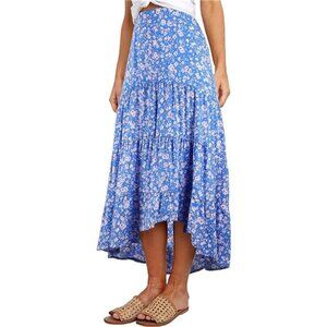 Women's Ditzy Floral Print Midi Skirt Boho Elastic High Waist Long
